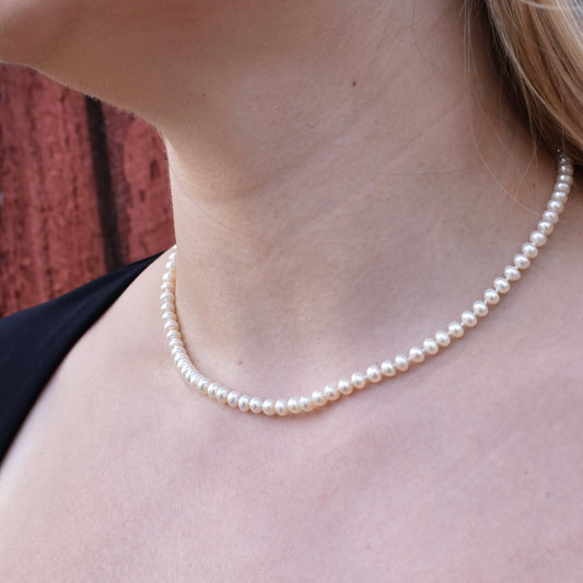 White Freshwater Pearl Necklace with 14k Gold Clasp