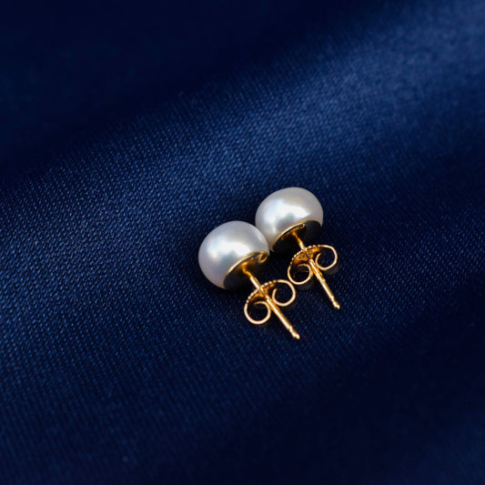 White Freshwater Pearl Earrings with 14k Gold