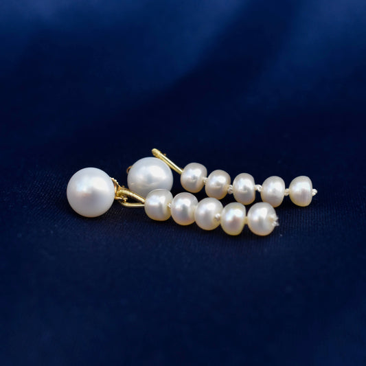 White Freshwater Pearl Dangle Earrings with 14k Gold